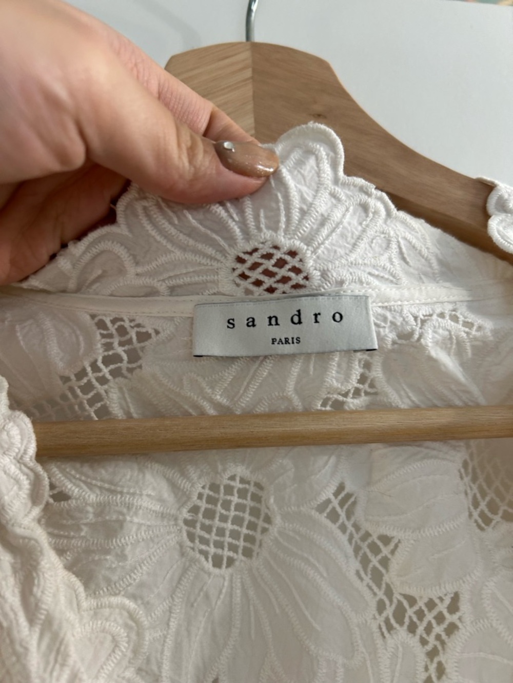 Sandro Azalee Lace Eyelet Ruffle V-Neck Blouse - Picture 5 of 8